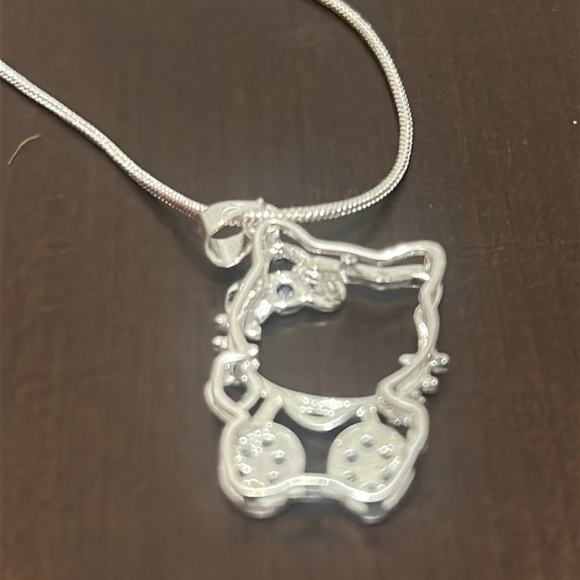 Hello Kitty Silver Plated Crystal Pendant Necklace 18" Chain Light Purple Bow - Picture 6 of 12